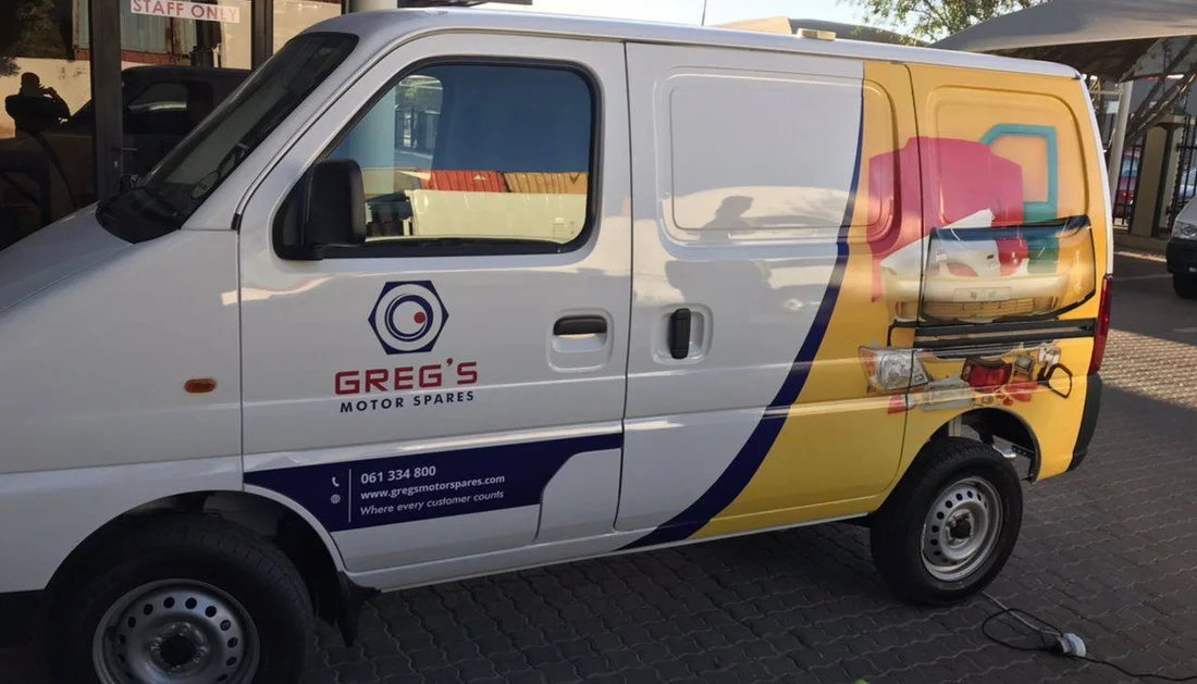 Greg’s Motor Spares vehicle with completed company branding